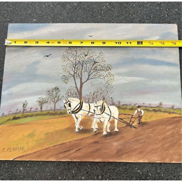 Vintage Oil Painting Farming With Horses" signed by C. Fermor - Picture 8 of 9
